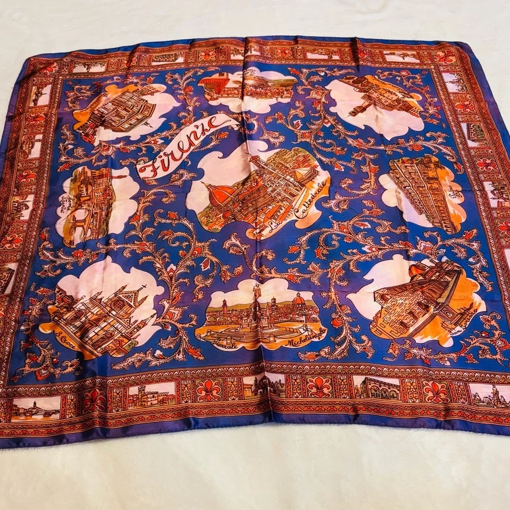 Scarf of Florence, Italy with Vibrant Blue and Orange Hues NWOT - Picture 1 of 12